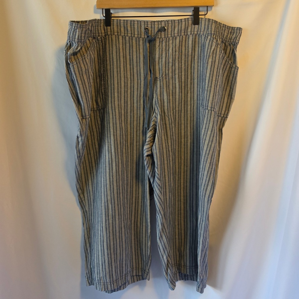 Lane Bryant Crop Pants 24 Blue White Striped Coastal Linen Blend
